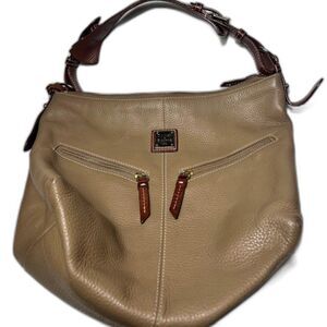 Dooney & Bourke All Weather Leather Hobo Bag Taupe Pebbled Double Zipper Purse